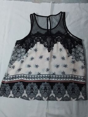 Maurices Black and Cream Lace-Trim Printed Camisole Size XL